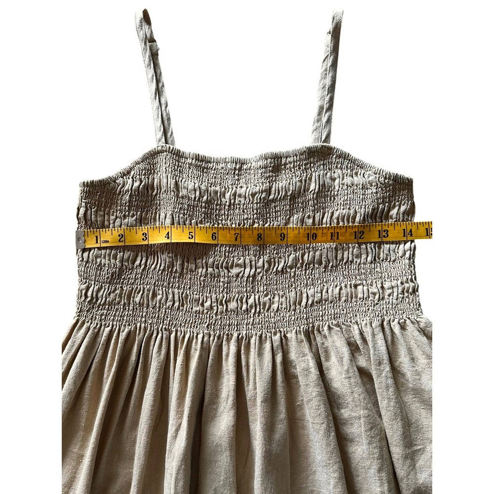 Universal Thread Tan Linen Blend Smocked Mini Sun Dress Pockets Womens Small - Picture 8 of 8